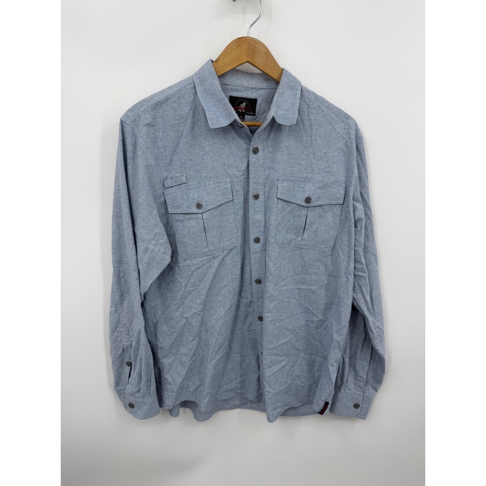 Gramicci Chambray Button Down Shirt Mens Large Blue Long Sleeve Utility Pocket